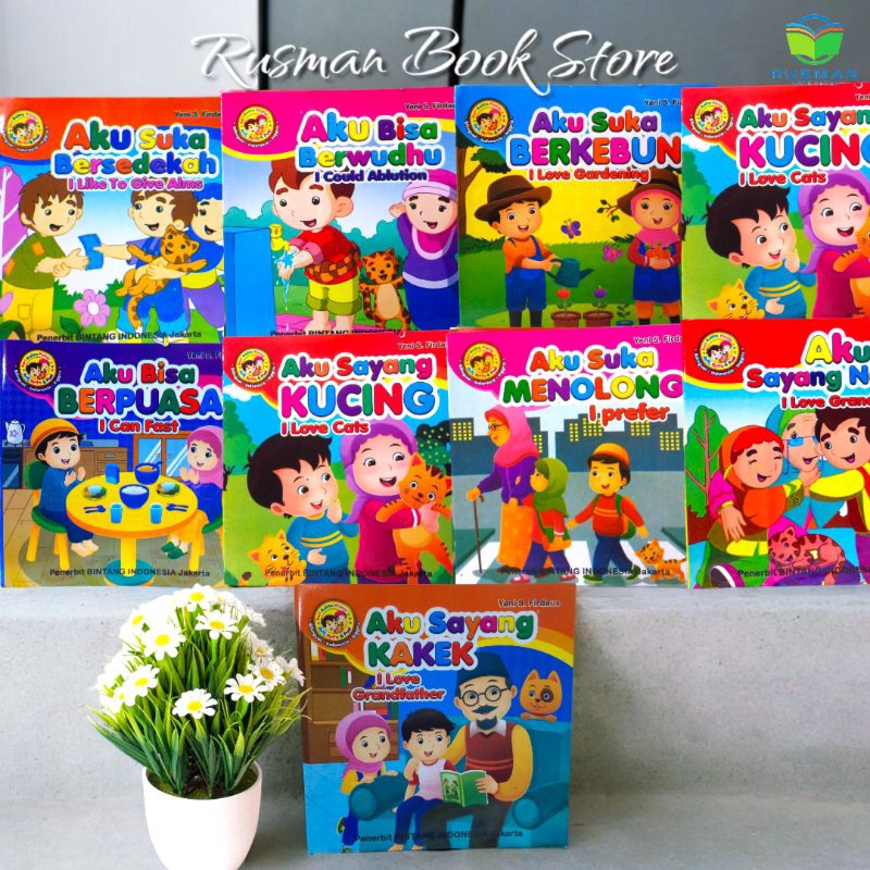 buku dongeng 2 bahasa full color seri balita pintar Arif,Syifa & pusi (19×19 cm)