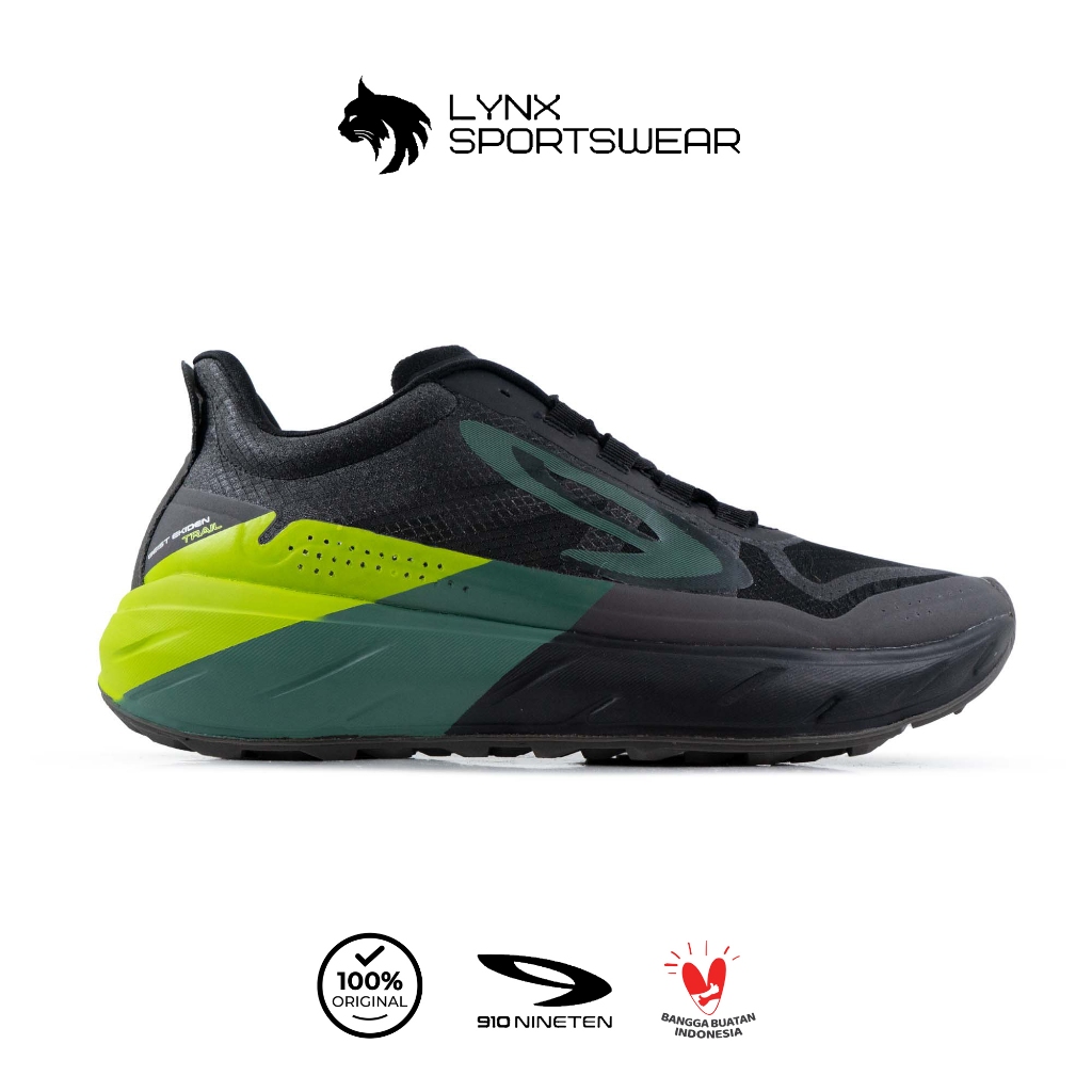 Trail Running Shoes 910 GEIST EKIDEN TRAIL - HITAM/HIJAU TUA/LIME