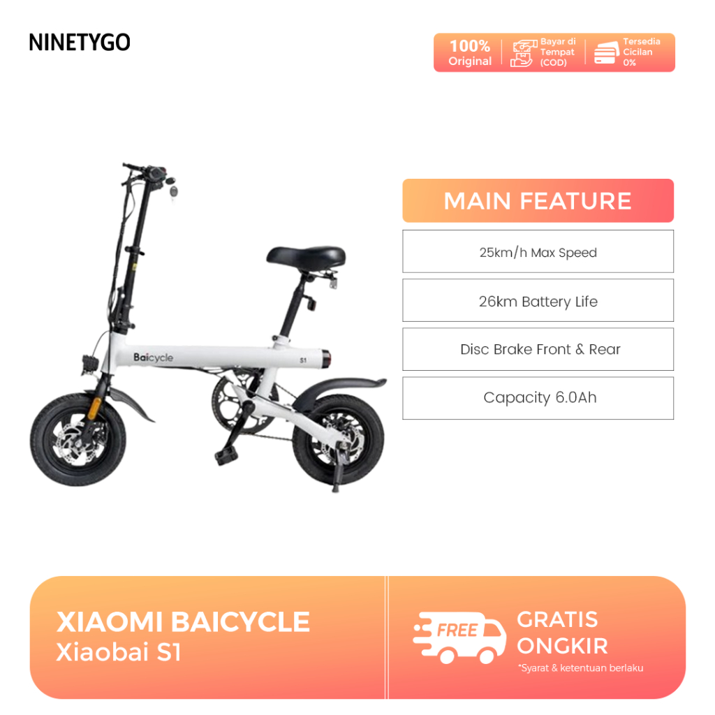 Baicycle Xiaobai S1 Sepeda Listrik Lipat 12 Inci 250W Baterai Lithium