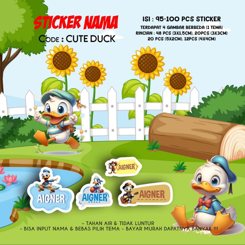 

Sticker / Stiker Label Nama Karakter Tema CUTE DUCK / DONAL BEBEK / DONAL DUCK