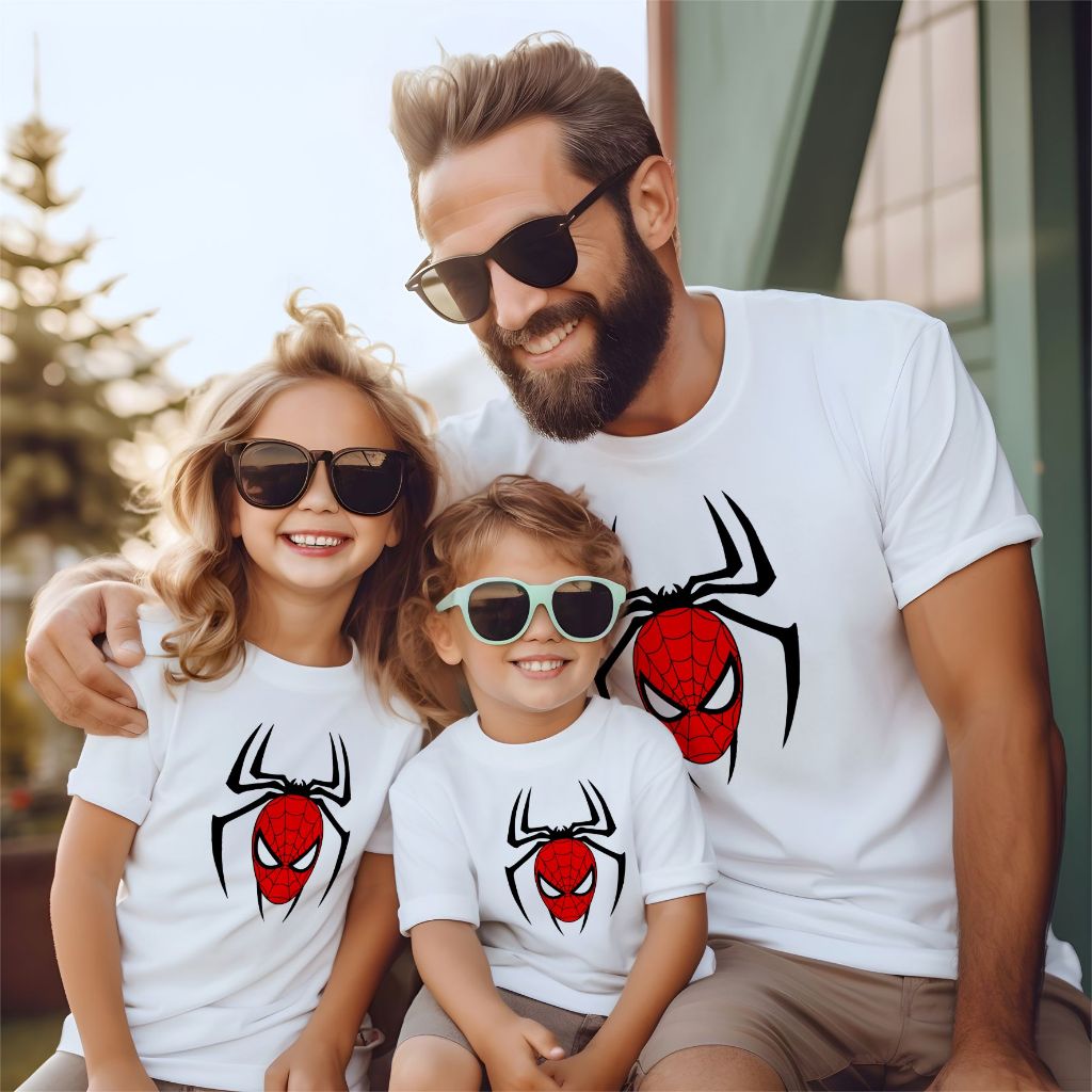 Kaos Couple Spiderman, Kaos Couple Ayah dan anak gambar Spiderman