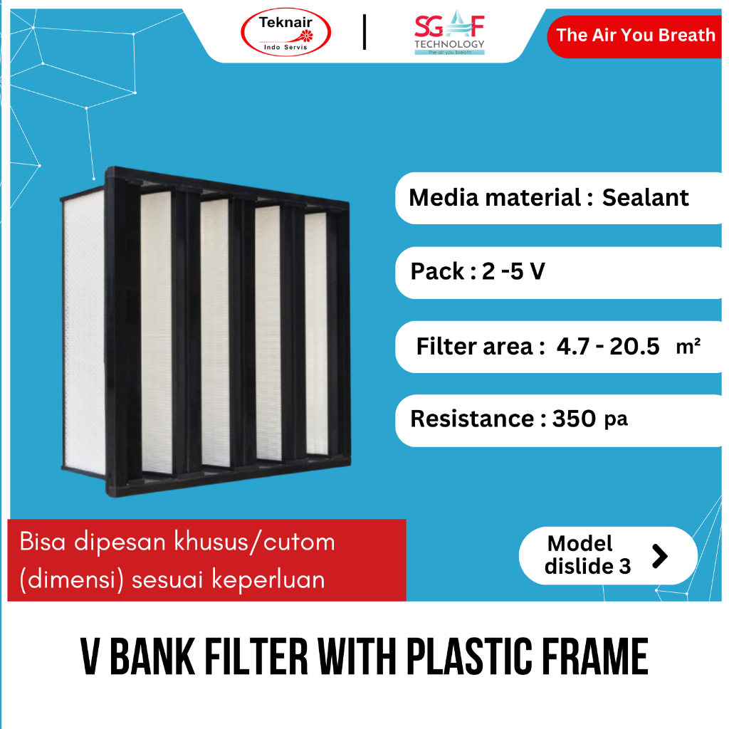 V Bank HEPA Filter With Plastic Frame - Penyaring Udara Ruangan dan Filter Kabinet