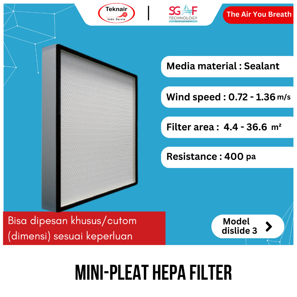 Mini Pleat HEPA Filter - Penyaring Udara Ruangan dan filter kabinet.