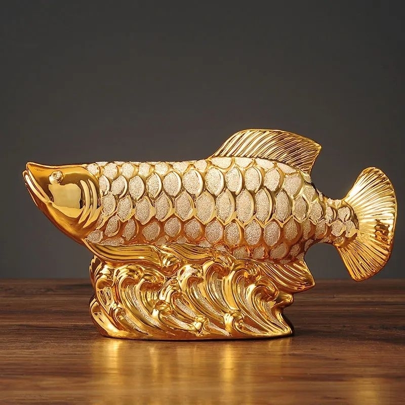 Patung Ikan Arwana Miniatur Awarna Hiasan Emas Miniature Arwarna Gold