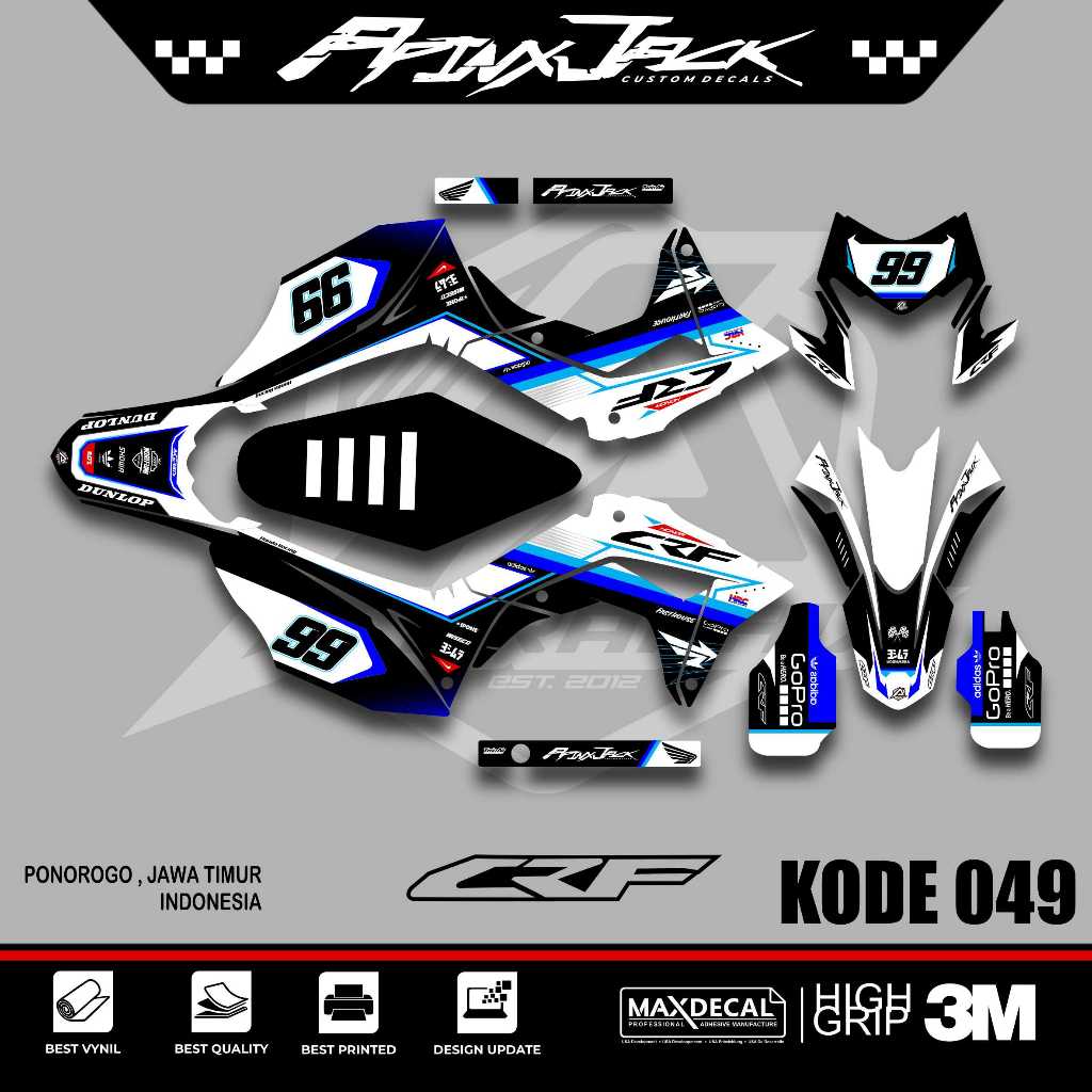 decal sticker crf 150 l putih biru kode 049 / decal crf 150 supermoto