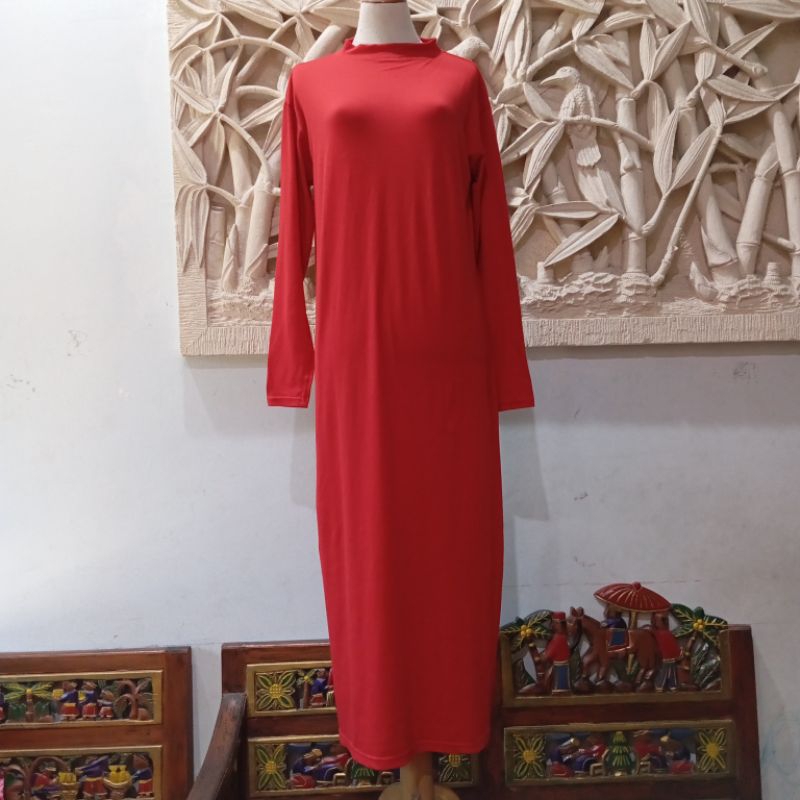 Manset Jumbo / Manset Dress Jumbo Merah / Inner Jumbo Dress Lengan Panjang Preloved Rasa Baru