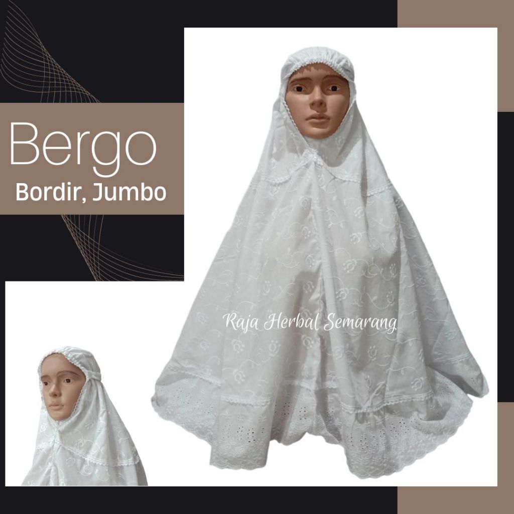 Bergo Bordir Jumbo | Warna Putih Jilbab Kerudung Instan Warna Putih Besar Jumbo Ihram Ihrom Wanita R