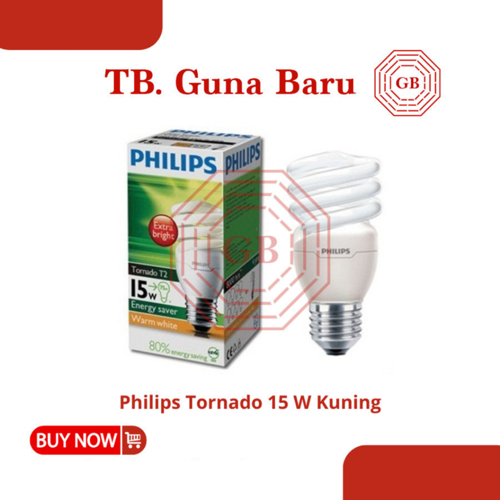 Lampu Bohlam Philips Phillips Tornado Spiral 15W Warna Putih / Kuning