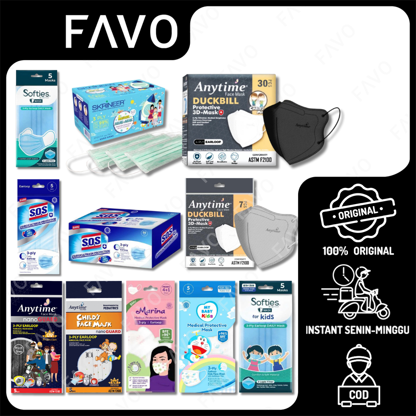 Masker Medis Duckbill Skrineer / Marina / SOS / Anytime / My Baby / Masker Anak Masker Dewasa