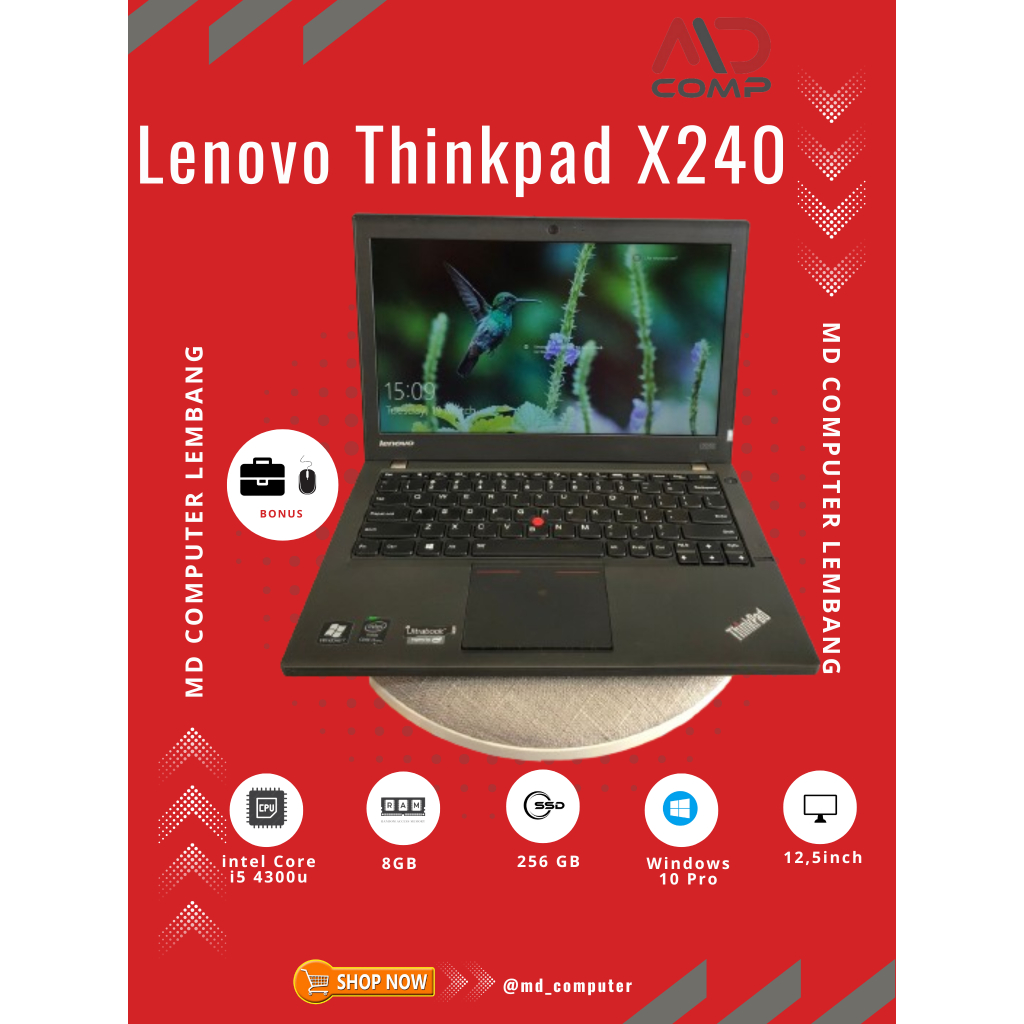 Laptop Lenovo Thinkpad X240 Core i5 Gen4 Ram-8gb SSD-256GB BERGARANSI