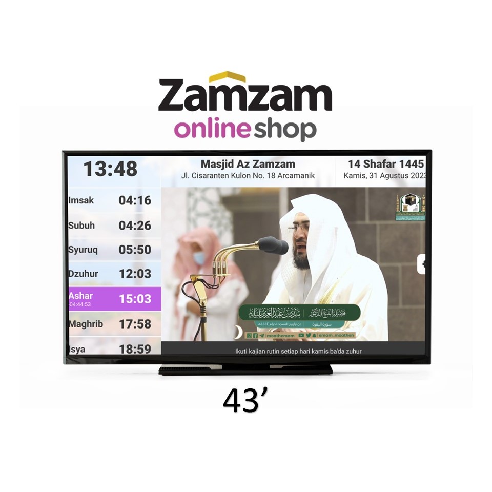 Jam Adzan Masjid TV LED 43 Inch Tanpa Device Tambahan