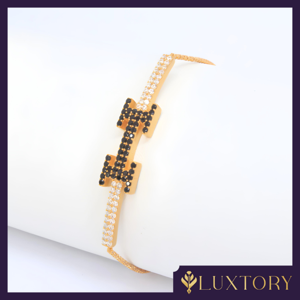 Gelang Serut Emas Fashion Mata Hitam Permata 6K