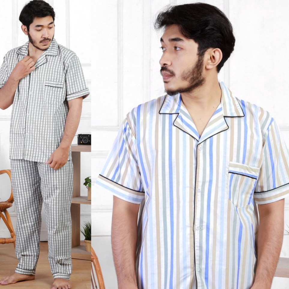 ART T53I PIYAMA PRIA POLOS  MOTIF  KOTAK SALUR GARIS  KATUN BAJU TIDUR LAKI LAKI  COWO MAN PAJAMAS R