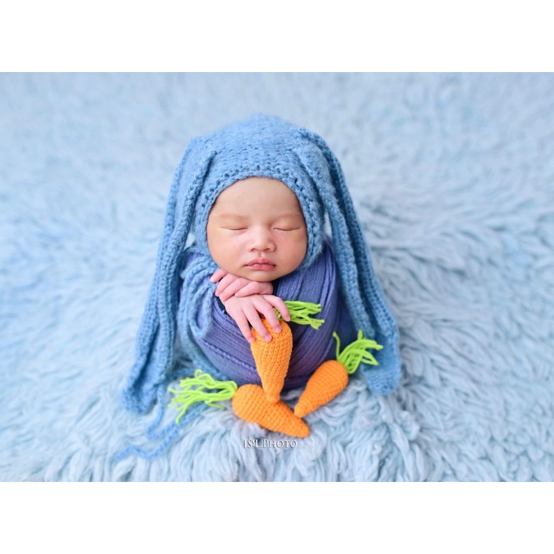 Miniatur wortel, wortel rajut, properti foto bayi newborn