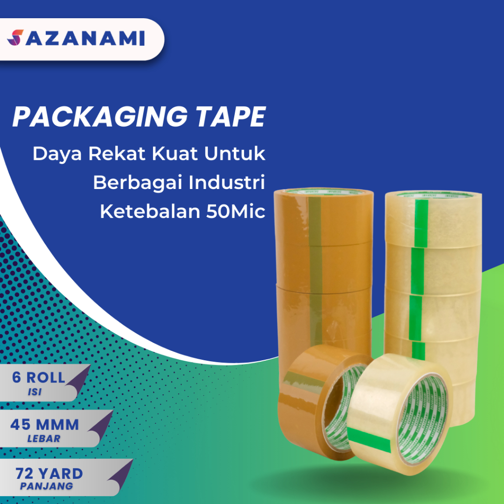 

YEN Lakban Bening 2" 45mm x 72Y Yard Sazanami Tape Opp Lakban Coklat