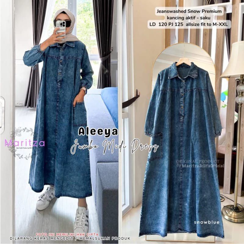 ALEEYA JUMBO MIDI DRESS JEANS