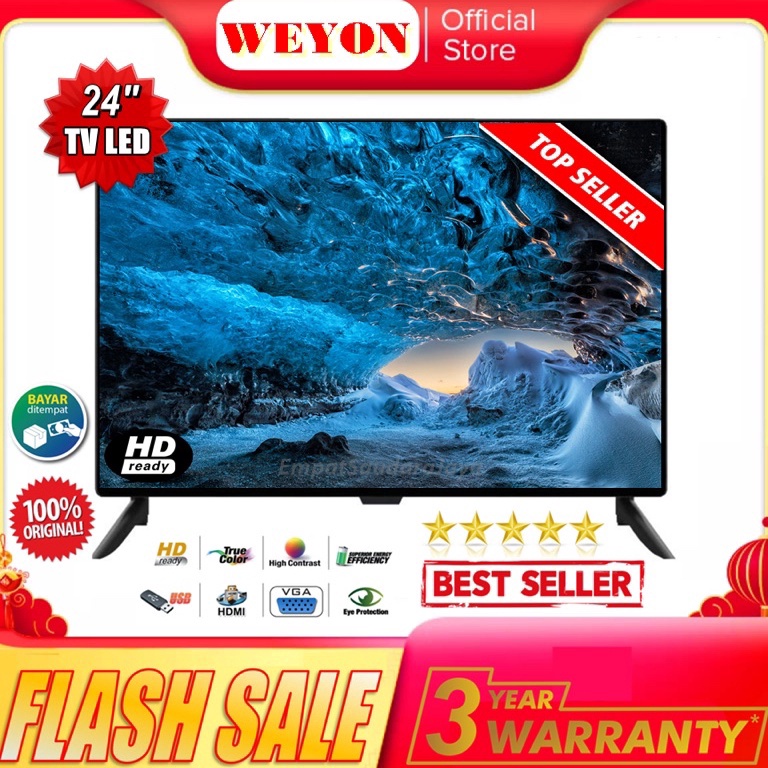 HARGA TERMURAH PROMO TV LED 24 INCI DIGITAL DVBT2 LAYAR HD SUPPORT HDMI VGA AV DAN USB GARANSI 12 BU