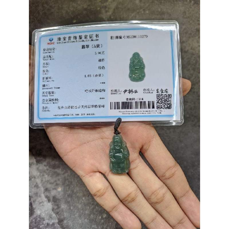 pendant liontin bandul untuk kalung Giok Burma Jadeite Jade Burma type A original ukir Cai Shen