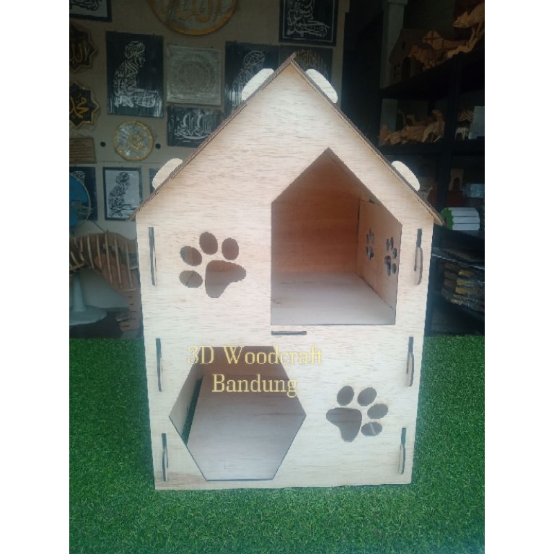 jki Kandang Rumah Kucing Kayu 2 Tingkat Murah Albasia Aman