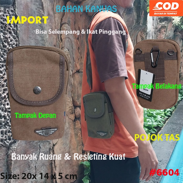 Tas Hp Dompet Kanvas Selempang dan Ikat Pinggang Import