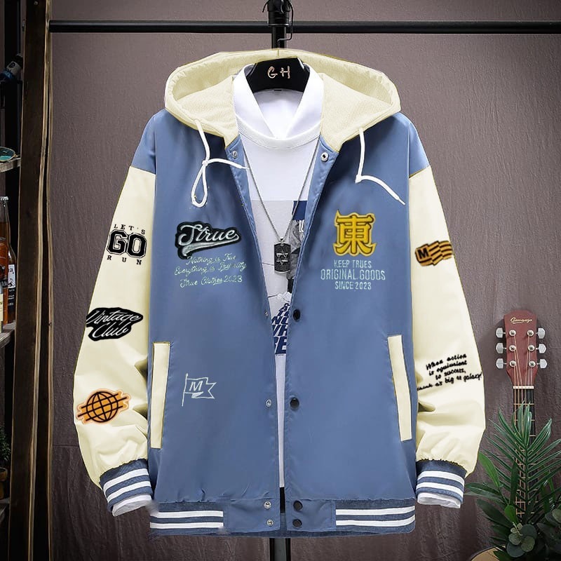 Jaket Varsity Pria Stay True Denim FULL BORDIR Bahan Premium Tebal / Jaket Varsity Pria Hoodie Terba