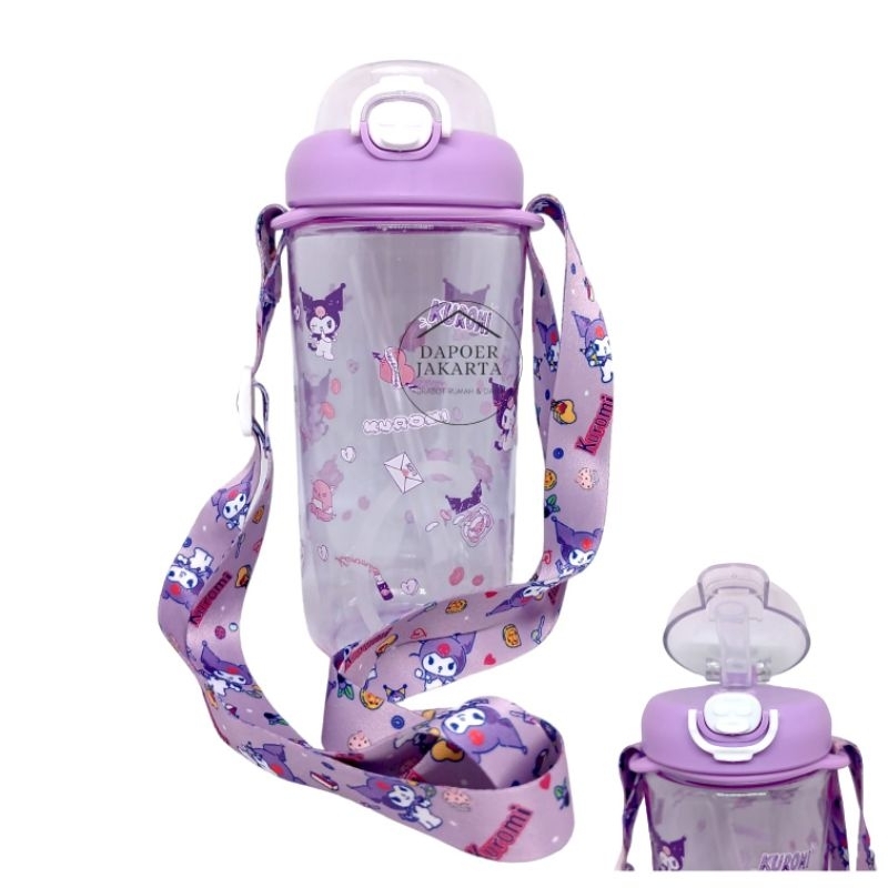 BOTOL MINUM ANAK KUROMI 600 ML/BOTOL MINUM TALI SANRIO KUROMI/BOTOL MINUM KUROMI UNGU