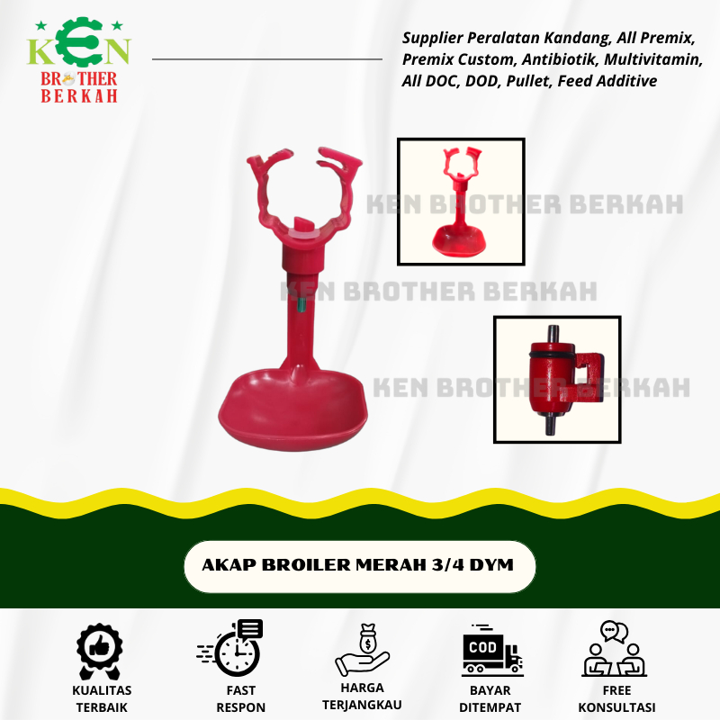Nipel Nipple Drinker Tempat Minum Ayam Broiler Pedaging Akap Merah 3/4 dym