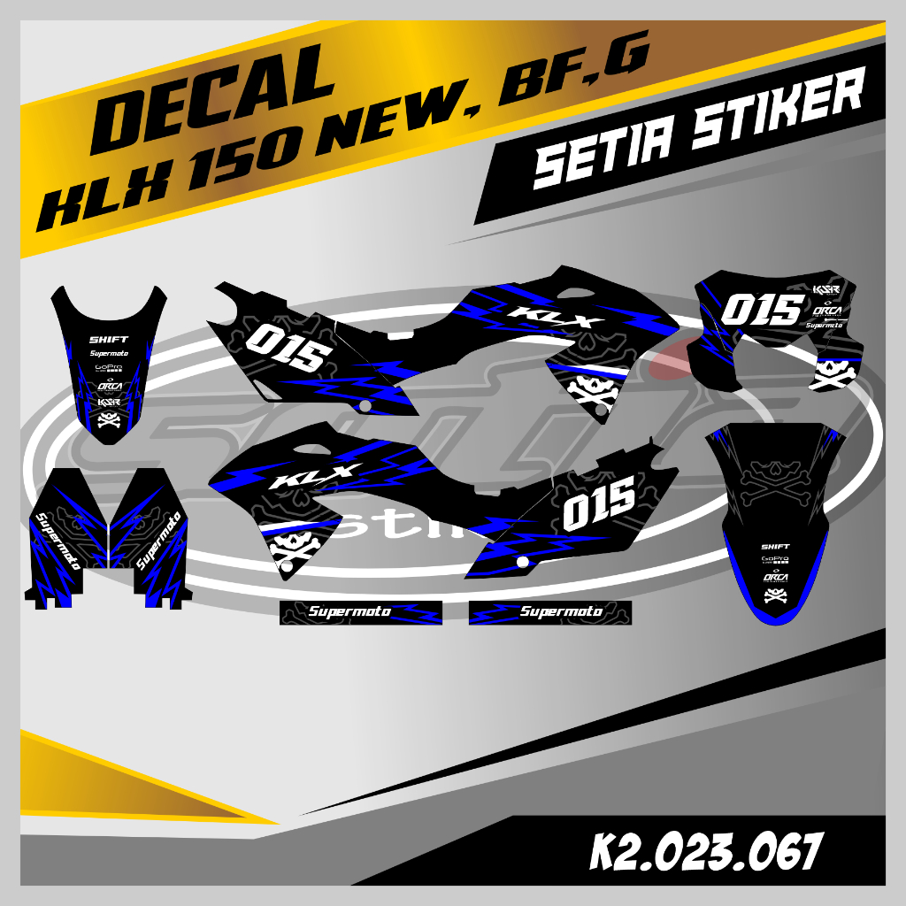 DECAL KLX BF 150 NEW, G, SE, FULL BODY,  WARNA BIRU, KEREN, SIMPLE, STIKER SUPERMOTO TRAIL, DESAIN B