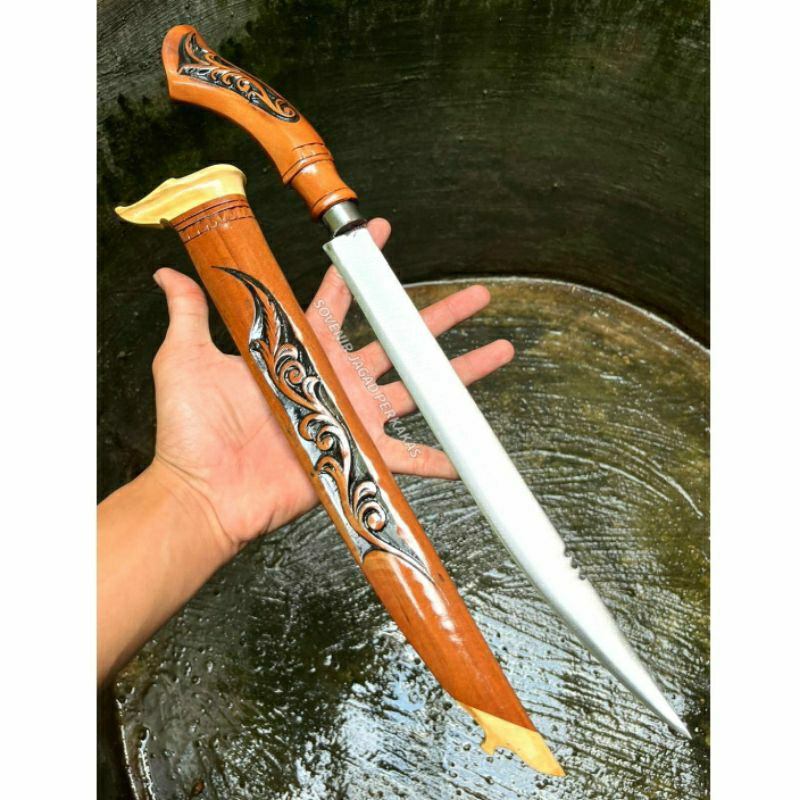 Pisau Tradisional Ren Cong 29cm Baja Asli Kayu Rasamala Ukir