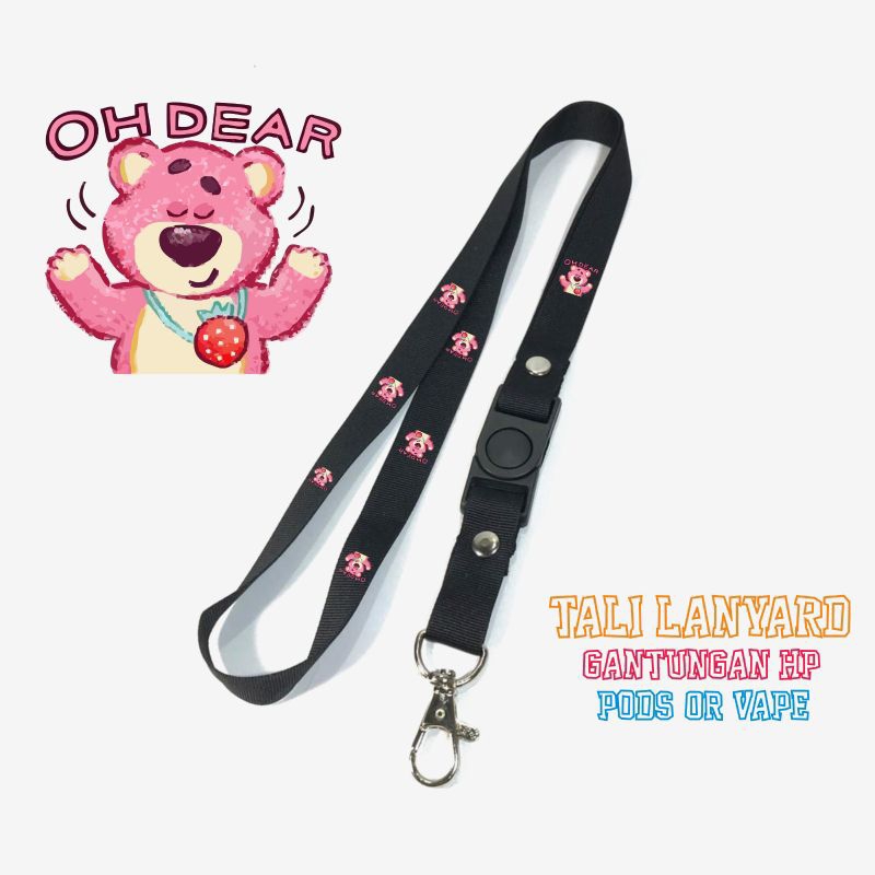 

Tali Lanyard LOTSO BEAR STRAWBERRY TOYS STORY / Lanyard Hitam Premium lanyard anime cartoon kartun distro / gantungan kunci / gantungan id card / gantungan flashdisk / nametag hp name tag / gantungan pengait handphone