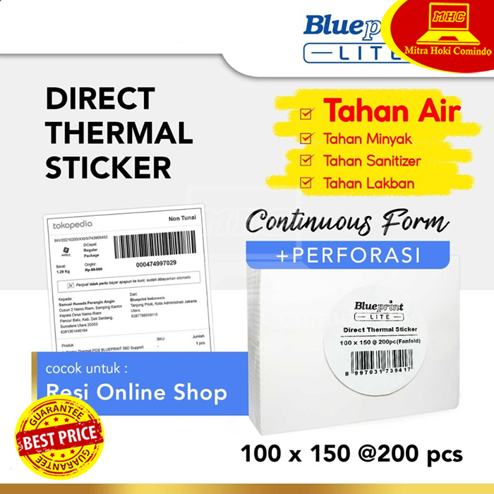 

Kertas Stiker Label Resi OLShop Anti Luntur Blueprint Lite 100 x 150CF
