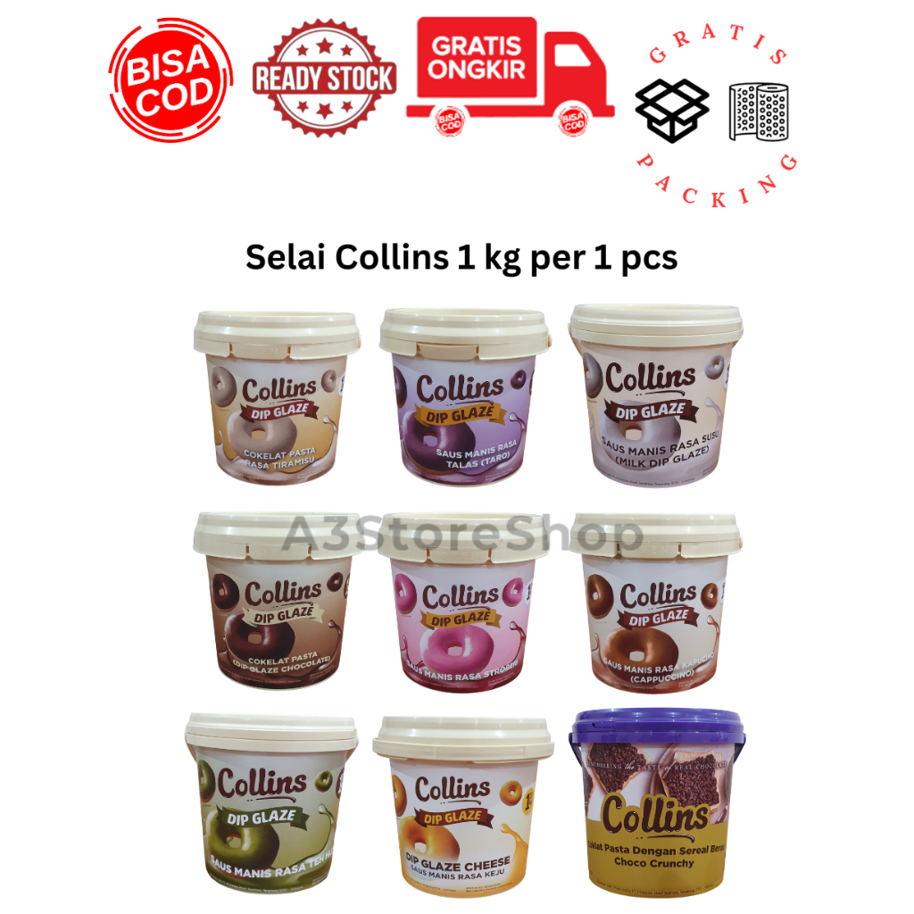 

Selai Collins choco crunchy 1 kg topping filling kue roti biskuit COD