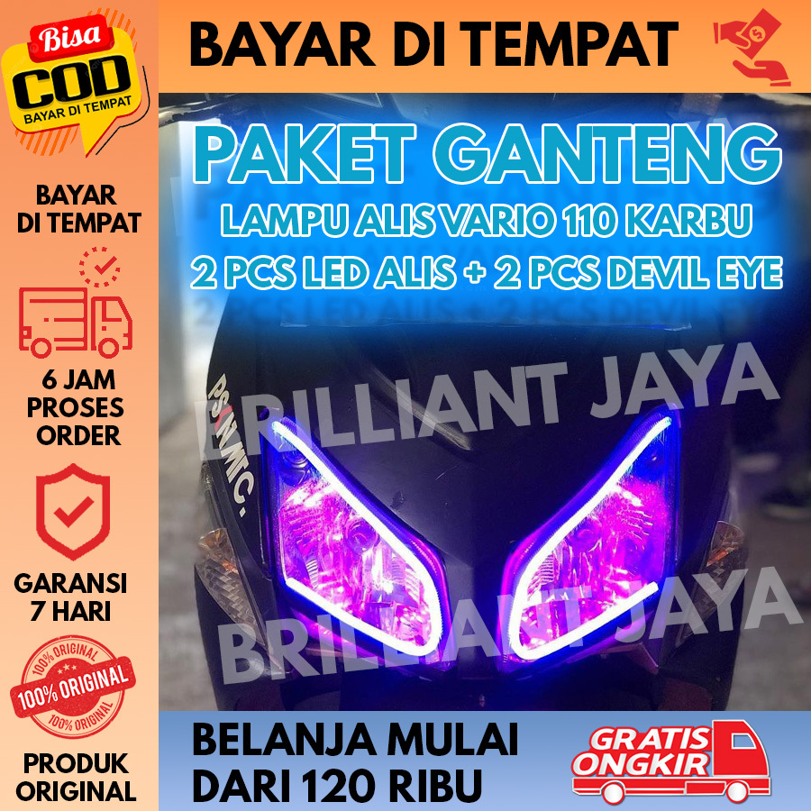 FULL SET LAMPU ALIS VARIO 110 KARBU BONUS DEVIL EYE TIDAK BERBINTIK 2 PCs LED ALIS + 2 PCs DEVIL EYE