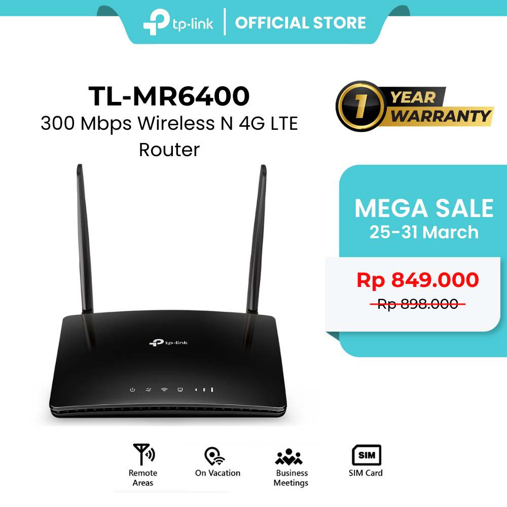 TP-Link router TL-MR6400 Modem WiFi 4G LTE N300 Wireless Router Wifi Modem Router 300Mbps Direct Sim Card with Parental Controls, UNLOCK, 2 Antennas UNLOCK ALL OPERATOR TP LINK TPLINK