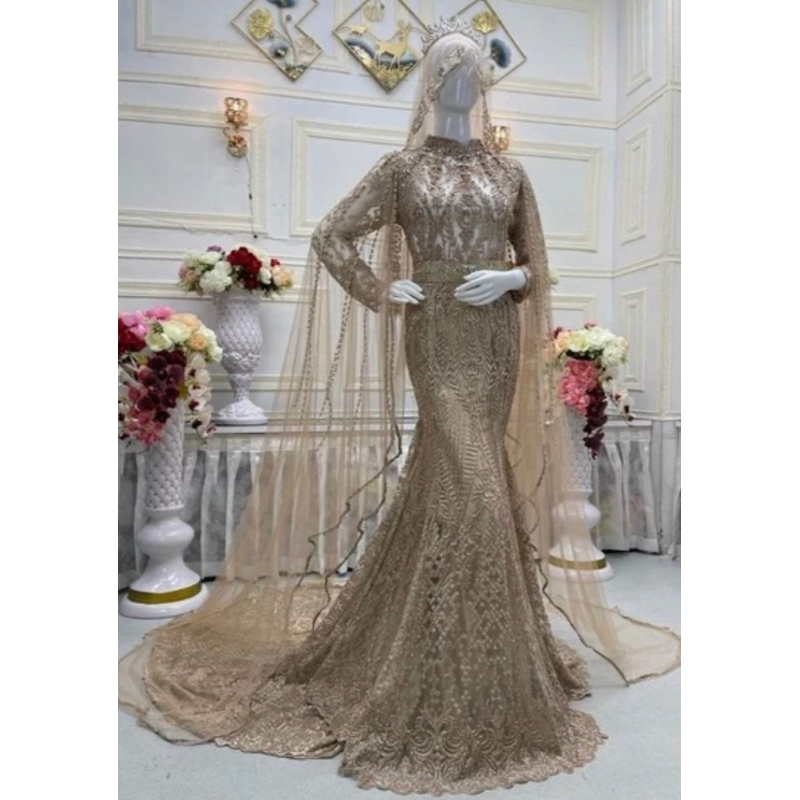 Gaun pengantin full payet slim