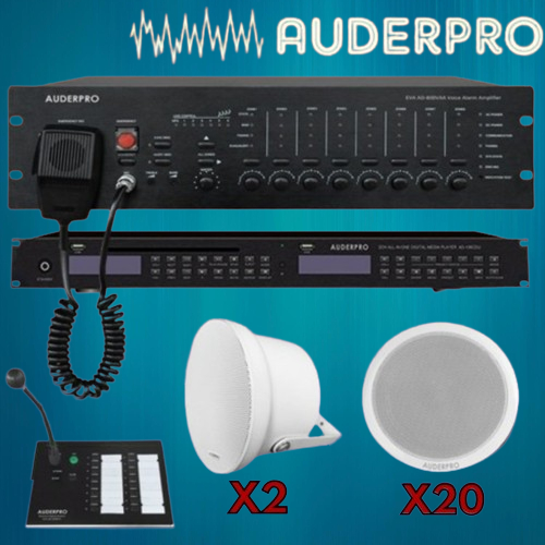 PAKET SOUND SYSTEM AUDEPRO PAGING ALARM EVAKUASI 16A 20 SPEAKER CEILING 10 WATT