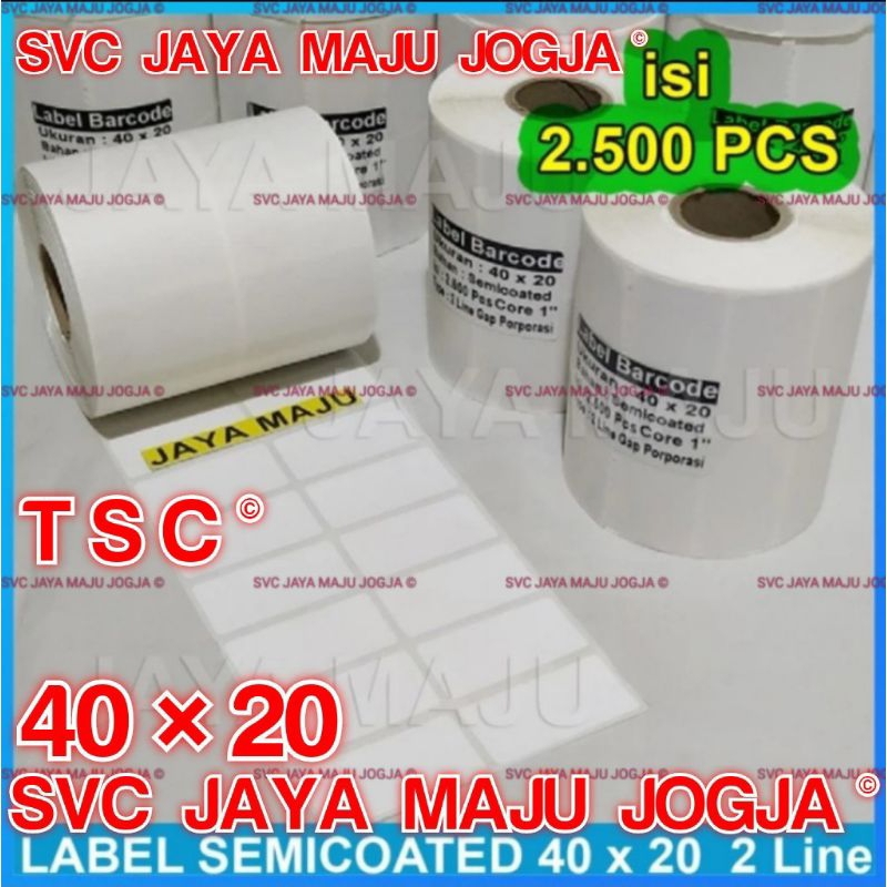 

[ TSC ] 40 X 20 - 2 LINE SEMICOATED - FACE IN - ISI 2.500 PCS || CORE 1" || LABEL BARCODE THERMAL TRANSFER PAKAI RIBBON - APOTEK APOTIK OBAT LABORATORIUM KLINIK || 40X20 - TTP244PRO TTP244 PRO TTP 244PRO TTP 244 PRO TTP542 TTP 542