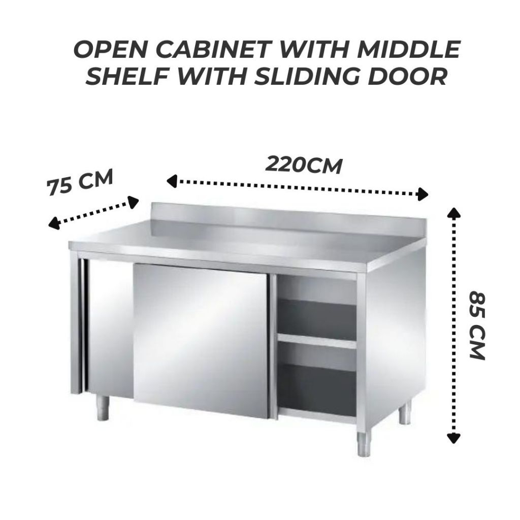 CABINET STAINLESS STEEL W/ MIDLE SHELF W/ SLIDING DOOR 220X75X85