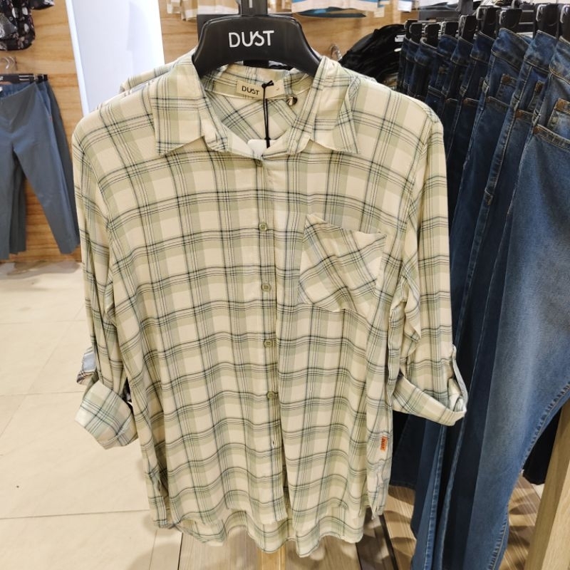 KEMEJA DUST WANITA MOTIF KOTAK KOTAK LIGHT GREEN