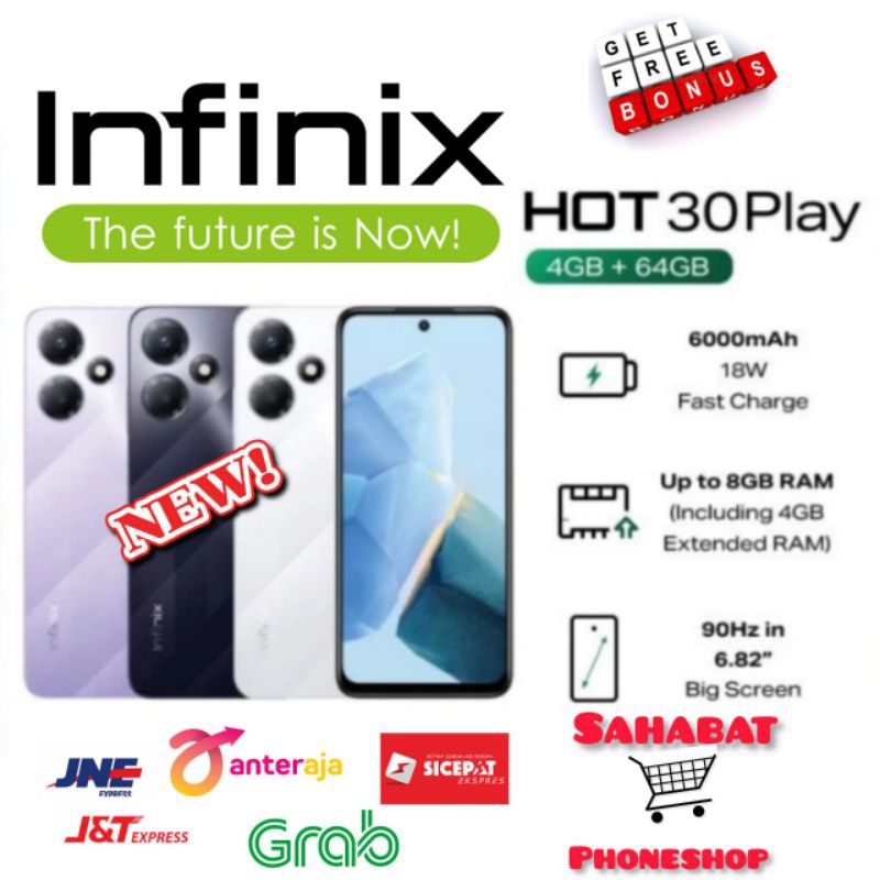 INFINIX HOT 30 PLAY RAM 4/64 GB (4GB +4GB EXTENDED RAM) GARANSI RESMI