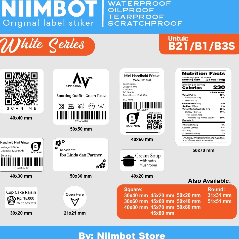 

OAA825 ORIGINAL Plain White Thermal Label Printer Sticker Niimbot B21 B1 B3S Refill Label Plain White