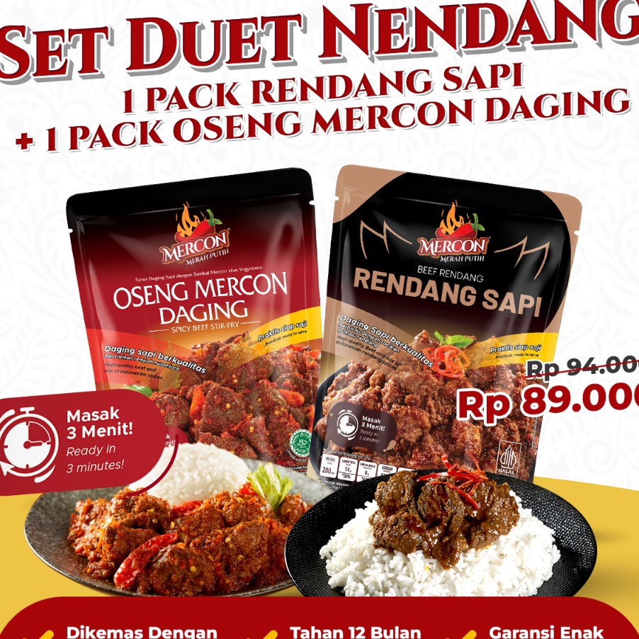 

Ready Stok Mercon Merah Putih Set Duet Nendang II Oseng Mercon Daging Rendang Sapi