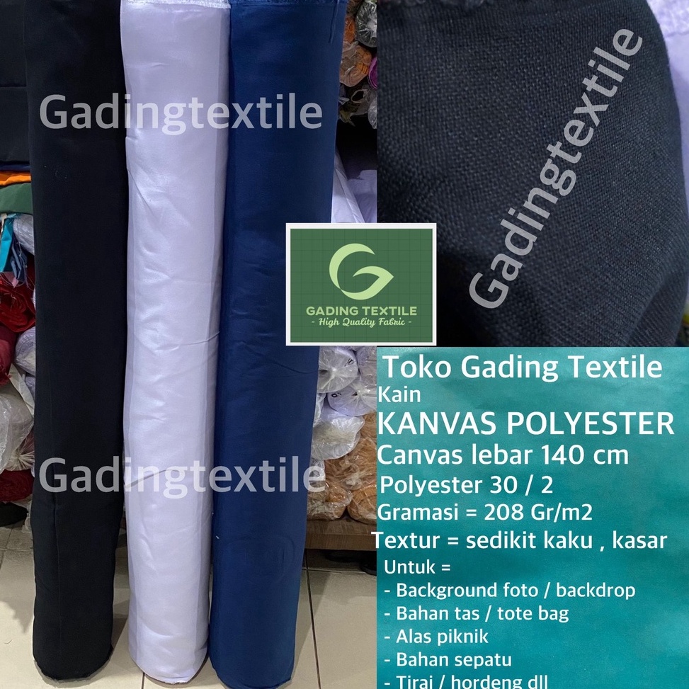 ART K86H  per 1 roll  kain KANVAS POLYESTER canvas PE warna hitam biru navy putih lebar 14 cm bahan 