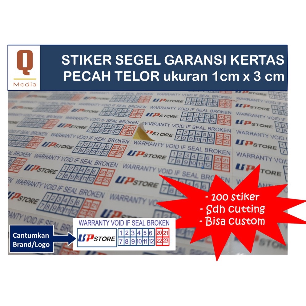 

JGL953 CETAK KILAT FREE DESAIN Stiker Khusus Segel Garansi ukuran 1cm x 3cm Kertas Pecah Telor