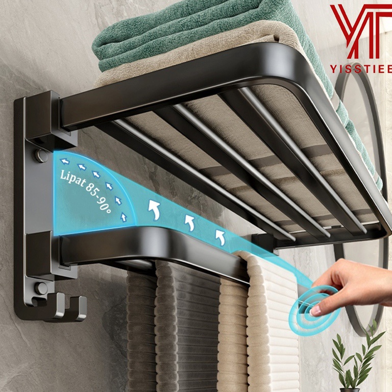 RECOMENDED Rak Penyimpanan Kamar Mandi Rak Handuk Tanpa Pengeboran Rak Kamar Mandi Aluminium Terpasa