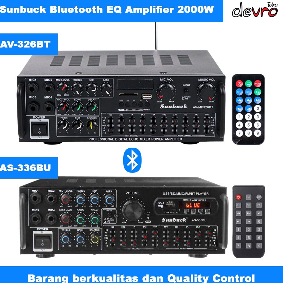 siap kirim Audio Amplifier Home Theater Karaoke Bluetooth EQ FM Radio 2W  Sunbuck AV326BT  AS336BU