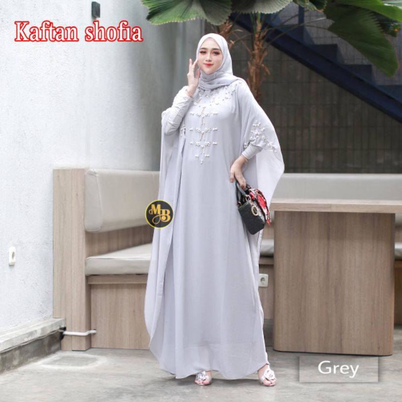 KAFTAN SHOFIA BAHAN CERUTY BABY DOLL FREE MANSET PAYET MUTIARA SULAM TANGAN / BAJU WANITA GAMIS LEBA