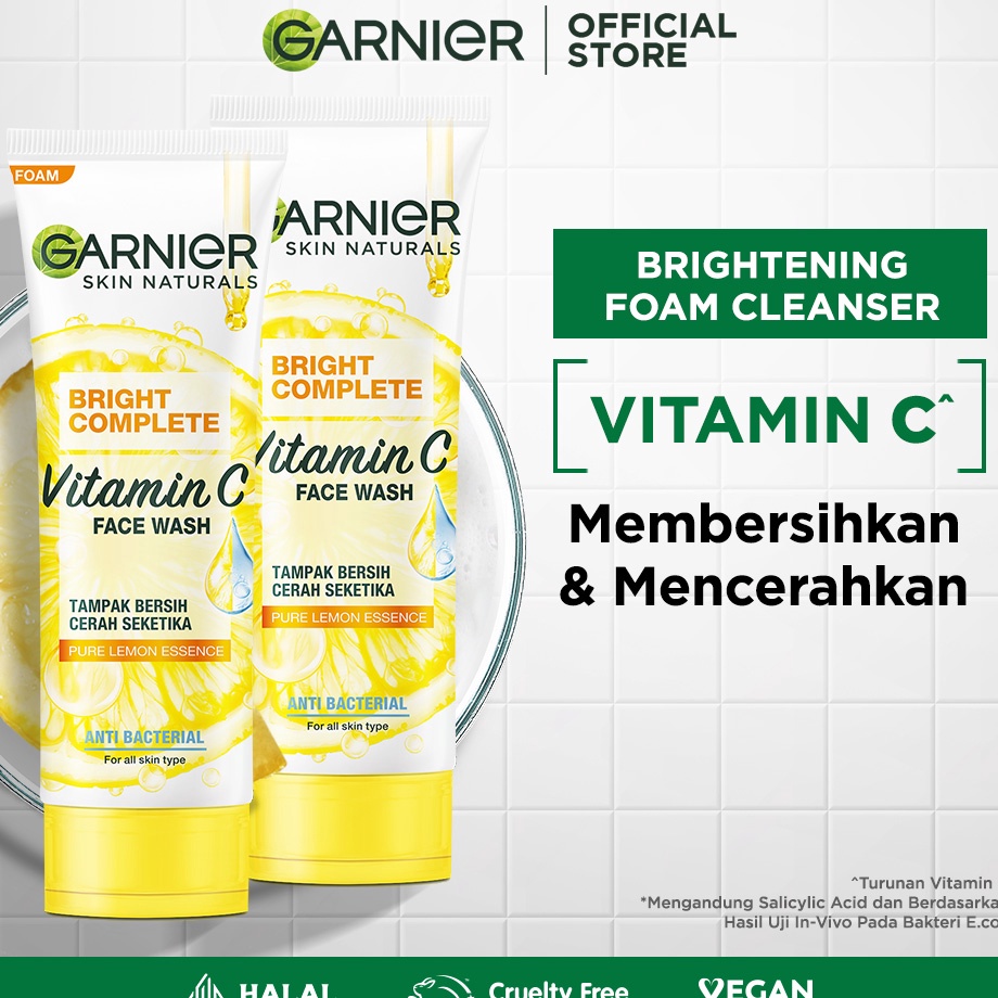 Terlaku PAKET HEMAT ISI 2 Garnier Bright Complete Vitamin C Brightening Face Wash Skin Care  1ml x 2