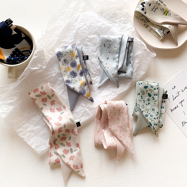 YQA124 COD NEWPRODUCT KOREAN TWILLY MOTIF BUNGA SILK SATIN SCARF BAG SHAWL RIBBON STYLE BASIC FLOWER