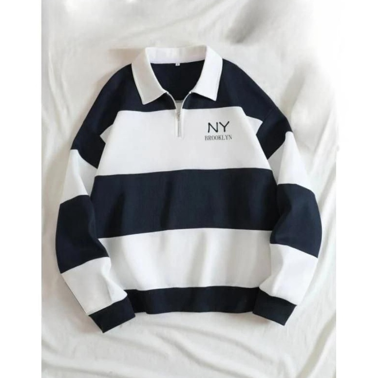 Good Sweater Rugby Hoodie salur sweater kerah CREWNECK NY BROOKLYN pria wanita